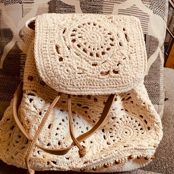Neiman Marcus Woven Cotton Beach Knitted Backpack main image 6
